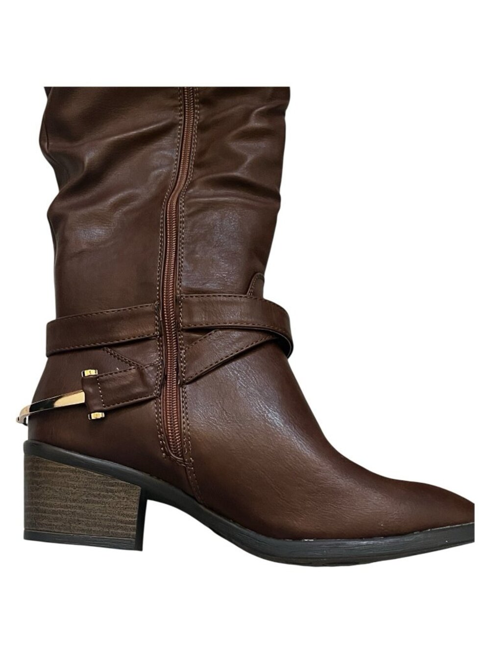 Venus Brown Slouchy Riding Fashion Boots Womens Size 10 Buckle Strap Mid Heel - Picture 9 of 13